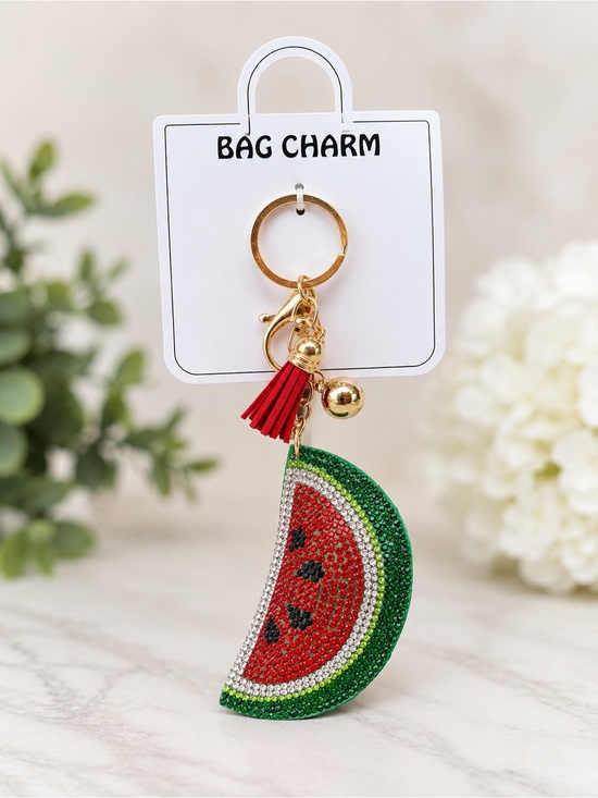 Accessories - Watermelon Tassel Bag Charm Keychain - Red & Green